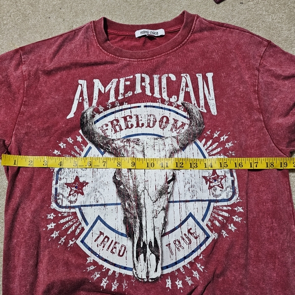 Mimi Chica American Freedom Bull Skull Fringe T-Shirt Dress L